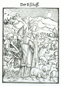 死亡和主教，来自“死亡的舞蹈”，由Hans Lutzelburger雕刻，第1538页 作者 小汉斯·霍尔拜因