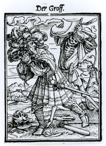 死亡和伯爵，来自“死亡之舞”，由Hans Lutzelburger雕刻，第1538页 作者 小汉斯·霍尔拜因