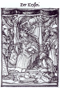 死亡和皇帝，来自&39;死亡之舞&39;，由Hans Lutzelburger雕刻，第1538页 作者 小汉斯·霍尔拜因