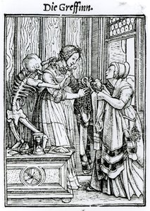 死亡和女主人，来自“死亡之舞”，由Hans Lutzelburger雕刻，第1538页 作者 小汉斯·霍尔拜因