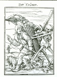 来自“死亡之舞”的死亡和Pedlar，由Hans Luutzelburger雕刻，第1538页 作者 小汉斯·霍尔拜因