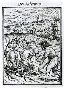 Death and the Ploughman，来自&39;The Death of Death，由Hans Lutzelburger雕刻，第1538页 作者 小汉斯·霍尔拜因