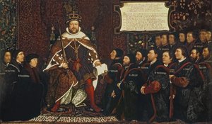亨利八世将章程交给Thomas Vicary，纪念1541年加入理发师和外科医生行会 作者 小汉斯·霍尔拜因