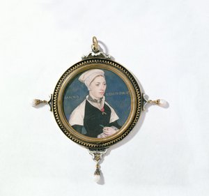 Jane Small，前身为Robert Pemberton夫人，1540年（在纸牌上装有牛皮纸上的wc）（细节14732） 作者 小汉斯·霍尔拜因