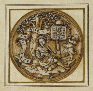 时间寓言 - 设计吊坠或帽子徽章，c.1532-43（纸上笔墨） 作者 小汉斯·霍尔拜因