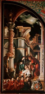 祭坛画 奥伯里德：“牧羊人的崇拜”” 年轻的汉斯·霍尔拜因 (1497/8-1543) 1521-1522 年在木头上的 Detrempe。 231x109 厘米瑞士弗里堡大教堂 作者 小汉斯·霍尔拜因