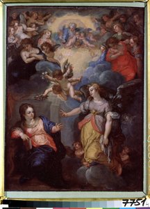 圣母领报汉斯-罗滕汉默（1564-1625 年）的作品。铜板油画，37 x 21 厘米。拉脱维亚共和国国家外国艺术博物馆，里加（拉脱维亚）。