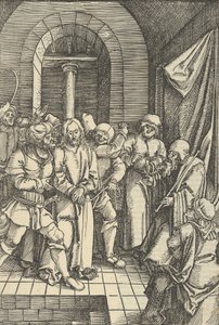 基督在亚拿面前，来自Speculum passionis domini nostri Ihesu Christi，1507年。 作者 Hans Schäufelein the Elder