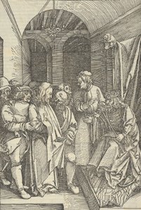基督在大厅的希律面前，来自Speculum passionis domini nostri Ihesu Christi，1507年。 作者 Hans Schäufelein the Elder