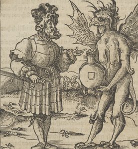 恶魔向骑士提供毒药，来自Hymmelwagen auff dem, wer wol lebt...，1517年。 作者 Hans Schäufelein the Elder