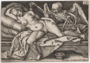 睡觉的女孩和死亡，1548年 作者 汉斯·塞巴尔德·贝汉姆