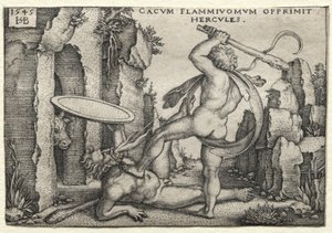 大力神的作品：大力神杀死巨型卡库斯，1545年。 作者 汉斯·塞巴尔德·贝汉姆