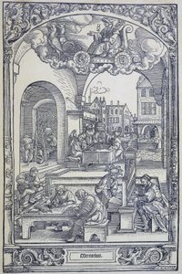 水星与艺术家、学者和技术人员，约 1535 年（雕刻） 作者 汉斯·塞巴尔德·贝汉姆