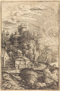带有城堡和太阳辐射的风景，1553年。
