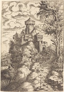 带有堡垒和大楼梯的风景，1554年。 作者 汉斯·塞巴尔德·劳滕萨克
