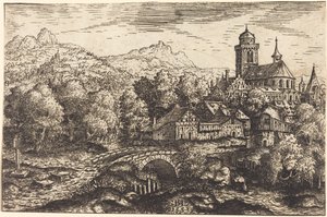 带有村庄的山区景观，1553年。 作者 汉斯·塞巴尔德·劳滕萨克