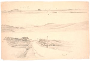 日德兰半岛三幅风景画的研究报告。上图：犁田景观；中图：高山景观；下图：房屋和道路景观