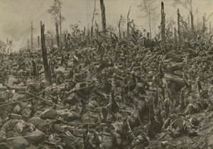 1915 年 7 月 5 日炮击后德军对 Bois-le-Pretre 的法军碉堡和战壕的攻击（石版画） 作者 汉斯·W·（后）施密特