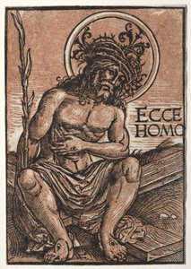 坐在十字架上的悲伤人c。 1522。 作者 汉斯·魏迪兹
