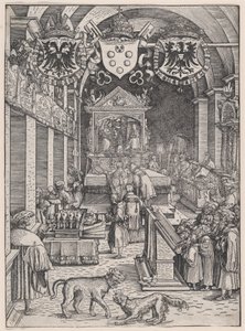马克西米利安一世聆听弥撒，约1515年。 作者 汉斯·魏迪兹