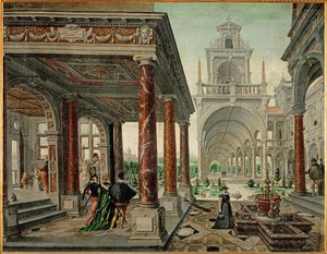 宫殿建筑与优雅的公司（布面油画）