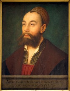 银行家安东·富格 (1493-1560) 的肖像（文中：代表他 31 岁零 10 个月时的样子）- Hans Maler dit de Schwaz 作画（1480-1526 或 1529 年），布面油画， 大约 1525 年 - 德国艺术 16 世纪 - Musee des Beaux A