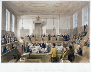 老贝利中央刑事法庭内部，法庭正在开庭，伦敦市，1840年 作者 哈登·西德尼·梅尔维尔