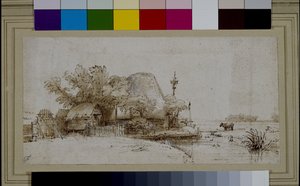 河边的农舍风景（纸上笔墨 作者 Harmensz Van Rijn（后）伦勃朗
