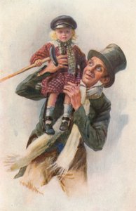 查尔斯-狄更斯的《圣诞颂歌》插图（彩色平印）。 作者 哈罗德·应付