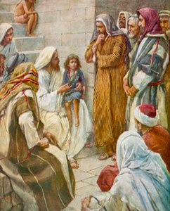 路加福音》第 9 章第 47 节中的孩子（彩色石版画） 作者 哈罗德·应付