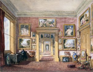 切尔滕纳姆Thirlestaine之家的餐厅，约1843年（水彩）。 作者 Harriet Rushout (attr. To) Bowles