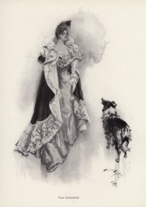 一位年轻女子晚上外出，并嘱咐她的狗要听从指示（平版）。 作者 哈里森·费舍尔