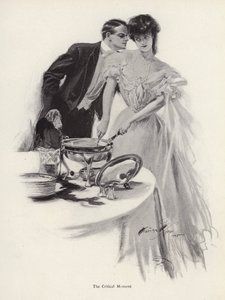 男子在晚餐桌上与女子调情（平版）。 作者 哈里森·费舍尔