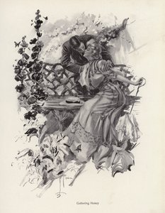 男人在花园里亲吻女人（平版）。 作者 哈里森·费舍尔