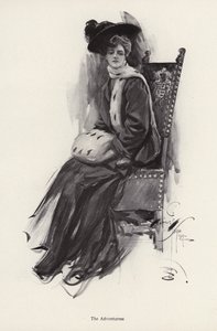 穿着冬装的妇女肖像（平版）。 作者 哈里森·费舍尔