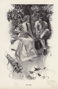 浪漫的情侣在打高尔夫球时休息一下（平版）。 作者 哈里森·费舍尔