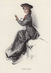 准备骑马的年轻女子（彩色平版印刷）。 作者 哈里森·费舍尔