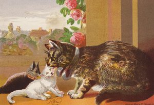 阿猫和她的小猫（彩色石版画） 作者 哈里森·威廉·威尔