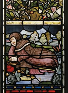 诗人Langland Asleep，Piers Plowman，1873年（彩色玻璃） 作者 哈里·伯罗