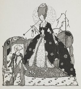 A lady looking down at a peasant, begging for money. 作者 哈里·克拉克