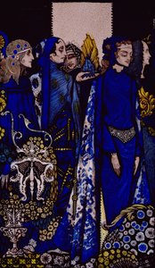 Etain，Helen，Maeve和Fand，来自JM Synge酒吧的&39;Queens&39;的Harry Clarke的Golden Deirdre的招标手图。 1909年