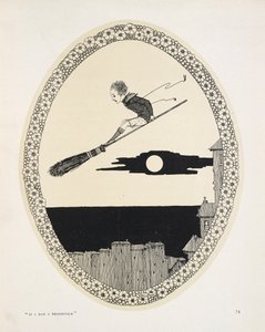 “如果我有一把扫帚就好了”。 帕特里克·R·查默斯 (Patrick R. Chalmers) 的一首诗的插图。 一个骑扫帚的男孩 作者 哈里·克拉克