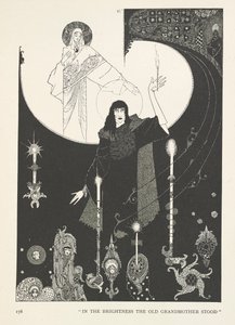 卖火柴的小女孩。老祖母站在明亮的灯光下。 作者 哈里·克拉克