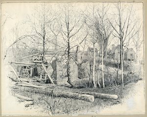 绘图，盖恩斯磨坊的现状，向东看，1885 年 作者 哈里·芬恩