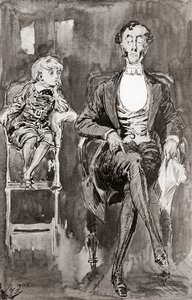 哈利·弗尼斯 (Harry Furniss) 为查尔斯·狄更斯 (Charles Dickens) 小说《董贝父子》 (Dombey and Son) 绘制的插图，出自《见证版》，1910 年出版。 作者 哈里·弗尼斯（Harry Furniss）