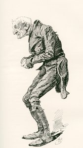 老查菲。 哈里·福尼斯 (Harry Furniss) 为查尔斯·狄更斯 (Charles Dickens) 小说《马丁·查兹勒维特》 (Martin Chuzzlewit) 绘制的插图，出自《感言版》，1910 年出版。 作者 哈里·弗尼斯（Harry Furniss）