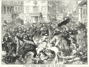 Punch cartoon: A Quiet Sunday in London; or, the Day of Rest (engraving) 作者 哈里·弗尼斯（Harry Furniss）