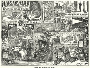 庞克漫画。我们现在是如何做广告的（雕刻）。 作者 哈里·弗尼斯（Harry Furniss）