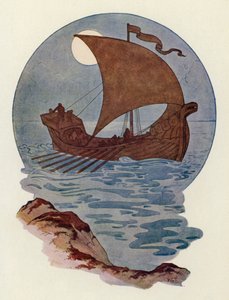她建造得像一艘北欧战船（彩色石版印刷）。 作者 哈里·乔治·西克