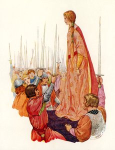 骑士们向他们未来的王后吉娜薇公主行礼（彩色石版画） 作者 哈里·乔治·西克